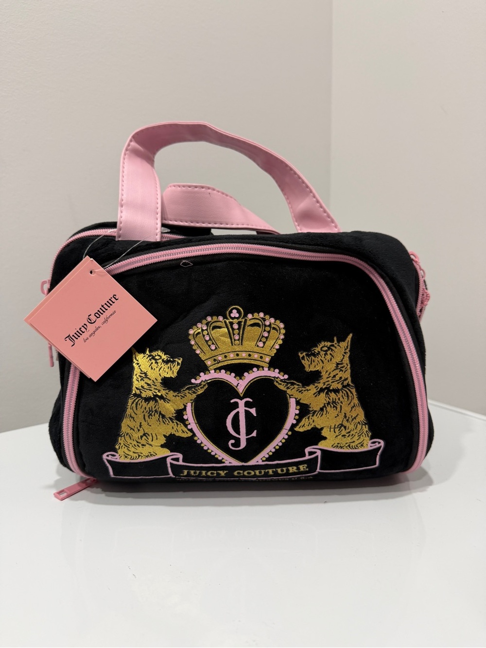 Juicy Couture Black and Pink Velvet Scottie Cosmetic Bag